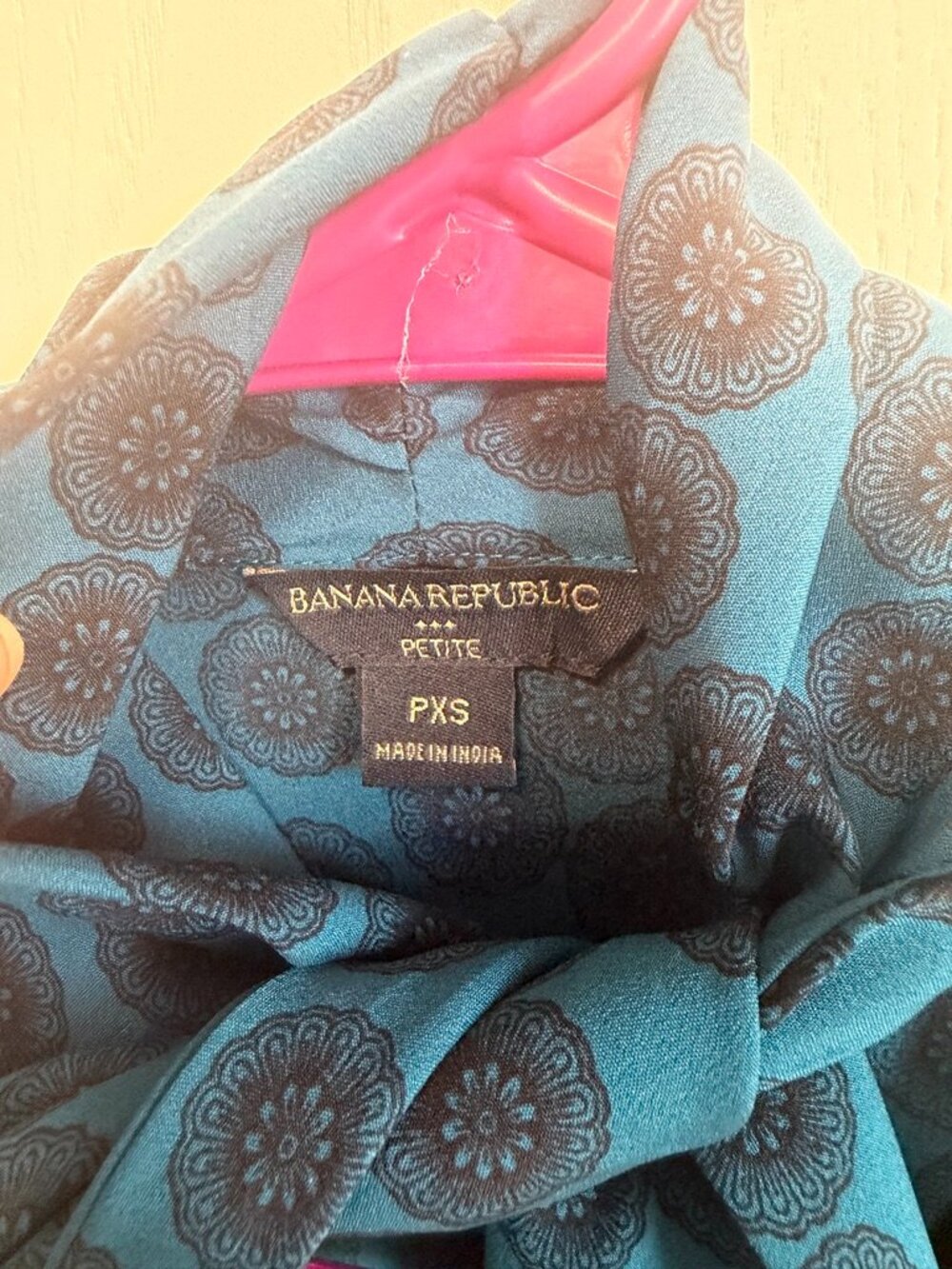 Banana Republic Teal Black Circle Print Bow Long Sleeve Blouse - Picture 3 of 4